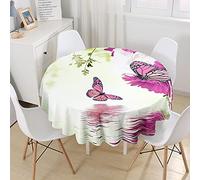 Morbuy Butterfly Round Tablecloth for Circular Table, 3D Waterproof Table Cloths Stain Resistant Dust-Proof Wipeable Table Cover for Home Party Kitchen Dinning (Lakeside,Diameter 120cm)