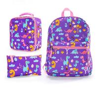 Morbuy Cartoon Dinosaur Kids Backpack for Boys Girls, School Bag 3-Piece Set with Lunch Bag and Pencil Case, Children's Backpack Lightweight Large Capacity Casual Rucksack (Purple)