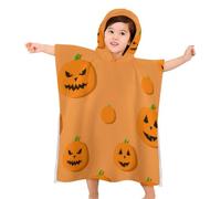 Morbuy Changing Robe kids, Soft Absorbent 3d Halloween Print Oversized Hooded Towel Poncho for Beach Pool Bath Quick Dry Lightweight Swimming Towel for Girls Boys (Orange Pumpkin,60x60cm)
