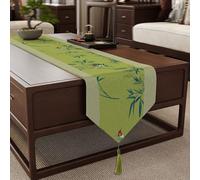 Morbuy Chinese Zen Style Table Runner for Dining Table, Linen Material Table Rrunners with Tassel Seasonal Spring/Summer Kitchen Coffee Home Party Decoration (Green,30*260cm)
