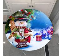 Morbuy Christmas Decorate Round Tablecloth, Snowman Waterproof Table Cloths Stain Resistant Dust-Proof Wipeable Table Cover with Elastic Edged for Home Party Kitchen Dining (Blue,130cm)
