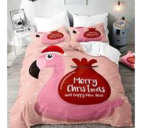 Morbuy Christmas Duvet Cover Set for Single Double Super King Size Bed, 3D Printed Microfiber Bedding Sets Duvet Set with Pillowcases and Quilt case (Flamingo,Single-135x200cm)