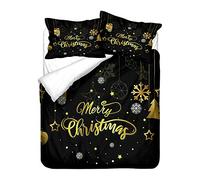 Morbuy Christmas Duvet Cover Set for Single Double Super King Size Bed, 3D Printed Microfiber Bedding Sets Duvet Set with Pillowcases and Quilt case (Black Gold,Single-135x200cm)