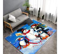 Morbuy Christmas Printing Rugs Modern Carpets Living Room Rug, Extra Large Size Soft Short Medium Pile Rugs Anti Slip Washable Floor Mats for Bedroom Kids Room Decor (Blue penguin,100x120cm)