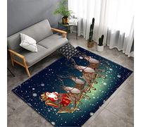 Morbuy Christmas Printing Rugs Modern Carpets Living Room Rug, Extra Large Size Soft Short Medium Pile Rugs Anti Slip Washable Floor Mats for Bedroom Kids Room Decor (Dark blue elk,50x80cm)