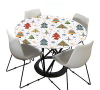 Morbuy Christmas Tree Round Tablecloth, Fitted Table Cloths Wipeable Stain Resistant Elastic Table Cover for Kitchen Garden Party Table (White,Diameter 120cm)