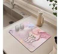 Morbuy Coffee Machine Pad Golden Luxury Marbling Kitchen Drainer Mat Dish Drying Mats Super Absorbent Quick Dry Non Slip Draining Mat Washable Placemat Bathroom Sink Mats (30x40cm,Pink Blue)