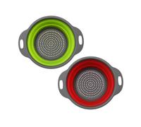 Morbuy Collapsible Colander Set,Foldable Colander Kitchen Silicone Strainer Set of 2 Silicone Drain Basket with Handle Vegetable Drainer Basket for Draining Pasta Fruit (Green + Red,S 20x24.5cm)