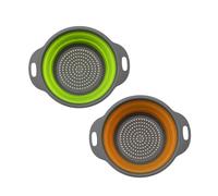 Morbuy Collapsible Colander Set,Foldable Colander Kitchen Silicone Strainer Set of 2 Silicone Drain Basket with Handle Vegetable Drainer Basket for Draining Pasta Fruit (Green + Orange,L 24x29cm)