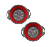 Morbuy Collapsible Colander Set,Foldable Colander Kitchen Silicone Strainer Set of 2 Silicone Drain Basket with Handle Vegetable Drainer Basket for Draining Pasta Fruit (Red,S 20x24.5cm)