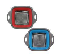 Morbuy Collapsible Colander Set, Square Foldable Colander Kitchen Silicone Strainer Set of 2 Drain Basket with Handle Vegetable Drainer Basket for Draining Pasta (Red + Blue,L 22x29cm)