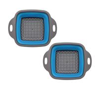 Morbuy Collapsible Colander Set, Square Foldable Colander Kitchen Silicone Strainer Set of 2 Drain Basket with Handle Vegetable Drainer Basket for Draining Pasta (Blue,S 18.5x24.5cm)