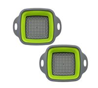 Morbuy Collapsible Colander Set, Square Foldable Colander Kitchen Silicone Strainer Set of 2 Drain Basket with Handle Vegetable Drainer Basket for Draining Pasta (Green,L 22x29cm)