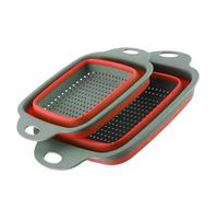Morbuy Collapsible Colander Set, Square Foldable Colander Kitchen Silicone Strainer Set of 2 Silicone Drain Basket with Handle Vegetable Drainer Basket for Draining Pasta Fruit (Red,S + L)