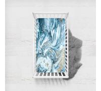 Morbuy Cot Bed Sheets, Marble Print Bedside Cribs Fitted Sheets Newborn Pram Sheets Fitted,Microfiber Cot Bed Mattress Protector, Bassinet Sheets, Easy Care (Blue,90x140cm)