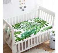 Morbuy Crib Sheets, 3D Palm Leaves Print Cot Bed Sheets, Soft Breathable Microfiber Moses Basket Sheets, Cot Sheets for Boy and Girl, Durable Easy Care Crib Sheets (Tropical Green Leaves,140x70cm)