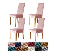 Morbuy Dining Chair Covers Set of 2/4/6, Crushed Velvet Chair Covers Stretch Dining Chair Slipcovers, Removable Washable High Back Chair Protector Covers for Hotel,Ceremony (2pc,Pink)