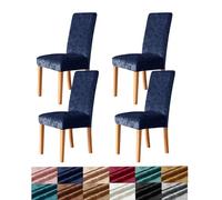 Morbuy Dining Chair Covers Set of 2/4/6, Crushed Velvet Chair Covers Stretch Dining Chair Slipcovers, Removable Washable High Back Chair Protector Covers for Hotel,Ceremony (4pc,navy blue)