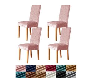 Morbuy Dining Chair Covers Set of 2/4/6, Crushed Velvet Chair Covers Stretch Dining Chair Slipcovers, Removable Washable High Back Chair Protector Covers for Hotel,Ceremony (2pc,Pink)