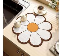Morbuy Dish Drying Mat, Flower Shape Round Coffee Absorbent Drainer Mat Diatomaceous Earth Kitchen Sink Mats, Non Slip Washable Draining Mat, Dish Drying Pad for Counter (19.6 in,Milk White)