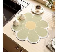 Morbuy Dish Drying Mat, Flower Shape Round Coffee Absorbent Drainer Mat Diatomaceous Earth Kitchen Sink Mats, Non Slip Washable Draining Mat, Dish Drying Pad for Counter (15.7 in,Matcha Green)
