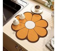 Morbuy Dish Drying Mat, Flower Shape Round Coffee Absorbent Drainer Mat Diatomaceous Earth Kitchen Sink Mats, Non Slip Washable Draining Mat, Dish Drying Pad for Counter (15.7 in,Pumpkin Orange)