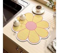 Morbuy Dish Drying Mat, Flower Shape Round Coffee Absorbent Drainer Mat Diatomaceous Earth Kitchen Sink Mats, Non Slip Washable Draining Mat, Dish Drying Pad for Counter (15.7 in,Banana Yellow)