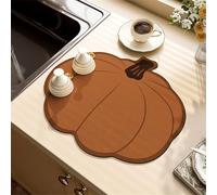 Morbuy Dish Drying Mat, Pumpkin Shape Coffee Absorbent Drainer Mat Diatomaceous Earth Kitchen Sink Mats, Non Slip Washable Draining Mat, Dish Drying Pad for Counter (19.6 in,Brown)