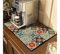 Morbuy Dish Stone Drying Mat Kitchen, Tile Pattern Anti Slip Mat Diatomaceous Earth Kitchen Sink Mats, Washable Non Slip Draining Mat, Dish Drying Pad for Counter (11.8x15.7 in,Red Blue)