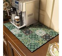 Morbuy Dish Stone Drying Mat Kitchen, Tile Pattern Anti Slip Mat Diatomaceous Earth Kitchen Sink Mats, Washable Non Slip Draining Mat, Dish Drying Pad for Counter (11.8x15.7 in,Dark Green)