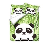 Morbuy Duvet Cover Set, 3D Lovely Panda Printed Cartoon Microfiber Bedding Sets for Single Double Super King Size Bed Duvet Set with Pillowcases and Quilt case (Bamboo Panda,135x200cm)