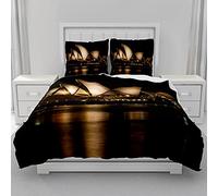Morbuy Duvet Cover Set for Single Double King Bed, Girl Bedroom Microfiber Bedding Sets 3D City Printed Quilt Case with Pillowcases (Sydney Opera House,220x230cm)