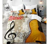Morbuy Duvet Cover Set for Single Double Super King Size Bed, 3D Guitar Printed Microfiber Bedding Sets Duvet Set with Pillowcases and Quilt case (Yellow,Single-135x200cm)