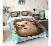 Morbuy Duvet Cover Set for Single Double Super King Size Bed, 3D Outdoor Animal Printed Microfiber Bedding Sets Duvet Set with Pillowcases and Quilt case (Green Hedgehog,King-220x230cm)
