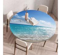 Morbuy Elastic Edged Round Fitted Tablecloth, 3D Sandy Beach Pattern Round Table Cover Party Wipe Clean Stain Resistant Waterproof Table Cloth Tablecloths (Ocean Wave A,Diameter 60cm)