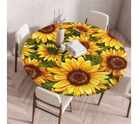 Morbuy Elastic Edged Round Fitted Tablecloth,3D Sunflower Pattern Round Table Cover Party Wipe Clean Stain Resistant Waterproof Table Cloth Tablecloths for Kitchen (Sunflower,Diameter 60cm)