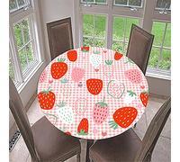 Morbuy Elastic Edged Round Tablecloth,3D Strawberry Print Table Cloth Waterproof Stain Resistant Table Cloths Wipeable Table Cover for Kitchen Dinning Home Party (Pink Plaid,Diameter 100cm)