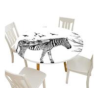 Morbuy Elastic Edged Round Tablecloth, 3D Zebra Print Table Cloths Waterproof Wipeable Stain Resistant Dust-Proof Table Cover for Circular Table (Black Bird,Diameter 120cm)