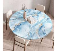 Morbuy Elastic Fitted Colorful Round Tablecloth, Table Cloths Stain Resistant Stretch Table Protector Cover for Home Coffee Restaurant Dining Picnic (Blue,110cm)