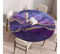 Morbuy Elastic Fitted Colorful Round Tablecloth, Table Cloths Stain Resistant Stretch Table Protector Cover for Home Coffee Restaurant Dining Picnic (Purple,130cm)