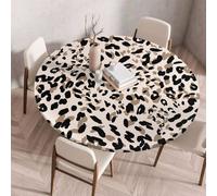 Morbuy Elastic Fitted Round Tablecloth, Table Cloths 3D Stain Resistant Stretch Table Protector Cover for Home Coffee Restaurant Dining Picnic -Leopard Print (Khaki,80cm)