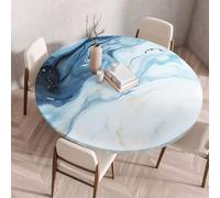 Morbuy Elastic Fitted Round Tablecloth, Table Cloths Stain Resistant Stretch Table Protector Cover for Home Coffee Restaurant Dining Picnic -Watercolor (Marble,150cm)
