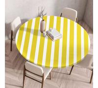 Morbuy Elastic Fitted Round Tablecloth, Table Cloths Stain Resistant Stretch Table Protector Cover for Home Coffee Restaurant Dining Picnic -Stripe Print (Yellow,170cm)