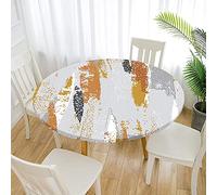 Morbuy Elastic Fitted Round Tablecloth Waterproof Table Cloths Wipeable Stain Resistant Watercolor Table Cover for Kitchen Garden Party Table (mustard yellow,Diameter 180cm)