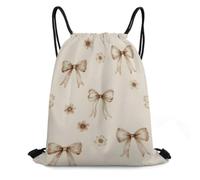 Morbuy Elegant Bow Pattern Waterproof Drawstring Bags (Khaki) | Running Gym Bag for Women Men, Lightweight Backpacks, Swimming Bag for Sports, School, Travel, Beach Storage Organization