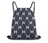 Morbuy Elegant Bow Pattern Waterproof Drawstring Bags (Navy) | Running Gym Bag for Women Men, Lightweight Backpacks, Swimming Bag for Sports, School, Travel, Beach Storage Organization