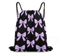 Morbuy Elegant Bow Pattern Waterproof Drawstring Bags (Purple) | Running Gym Bag for Women Men, Lightweight Backpacks, Swimming Bag for Sports, School, Travel, Beach Storage Organization