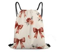 Morbuy Elegant Bow Pattern Waterproof Drawstring Bags (Red) | Running Gym Bag for Women Men, Lightweight Backpacks, Swimming Bag for Sports, School, Travel, Beach Storage Organization