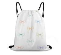 Morbuy Elegant Bow Pattern Waterproof Drawstring Bags (White) | Running Gym Bag for Women Men, Lightweight Backpacks, Swimming Bag for Sports, School, Travel, Beach Storage Organization