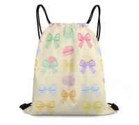 Morbuy Elegant Bow Pattern Waterproof Drawstring Bags (Yellow) | Running Gym Bag for Women Men, Lightweight Backpacks, Swimming Bag for Sports, School, Travel, Beach Storage Organization